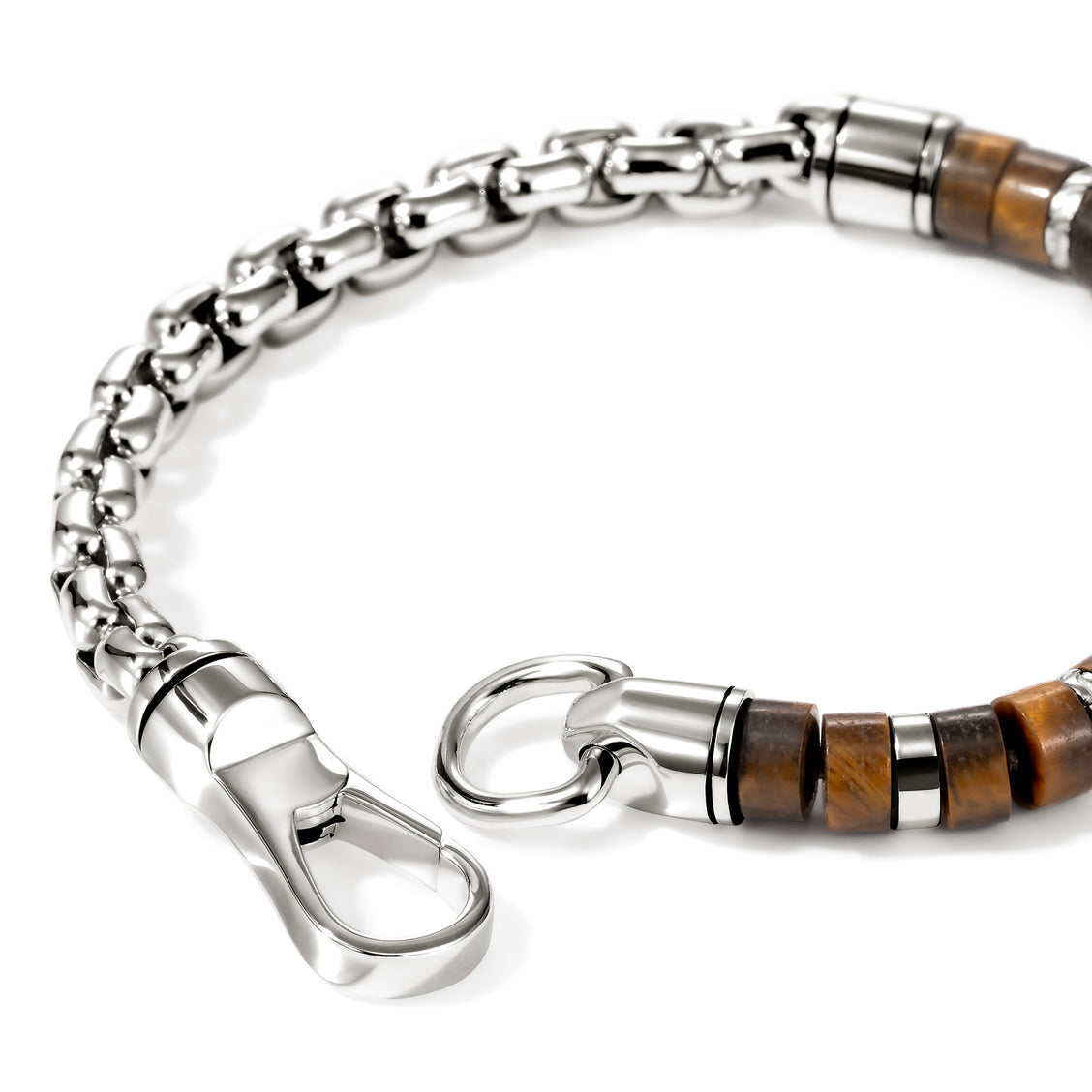 4mm Tiger Eye Box Chain Bracelet | 925 Sterling Silver Bracelet