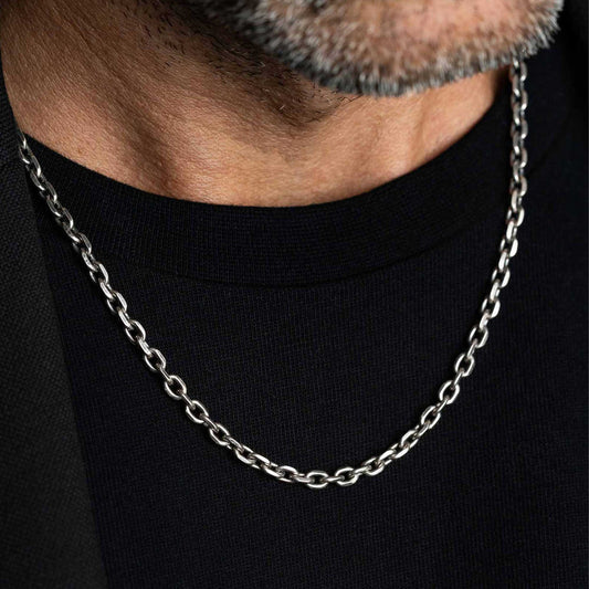 Minimalist 4mm Oxidised Cable Chain | 925 Sterling Silver Chain with Hallmark - caratsutra