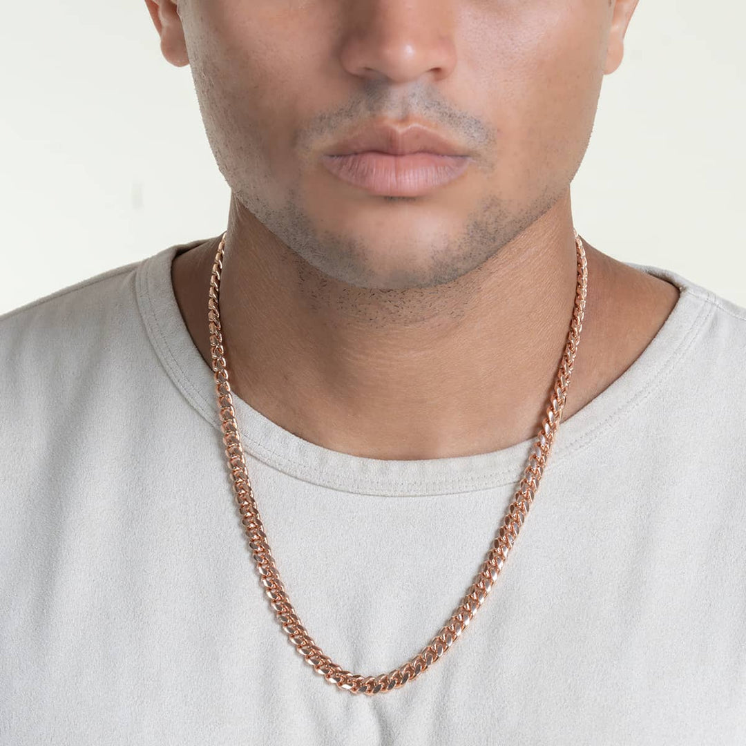 RARE PRINCE by CARAT SUTRA | Solid 8mm Miami Cuban Link Chain with Plain Lock (22K Rose Gold Plated) | 925 Sterling Silver Chain | Men's Jewelry | With Certificate of Authenticity and 925 Hallmark
