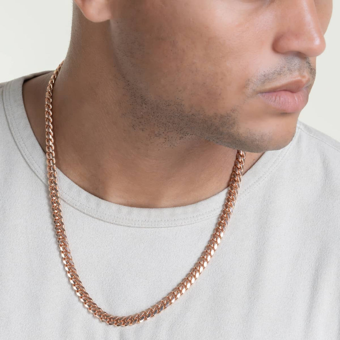 RARE PRINCE by CARAT SUTRA | Solid 8mm Miami Cuban Link Chain with Plain Lock (22K Rose Gold Plated) | 925 Sterling Silver Chain | Men's Jewelry | With Certificate of Authenticity and 925 Hallmark