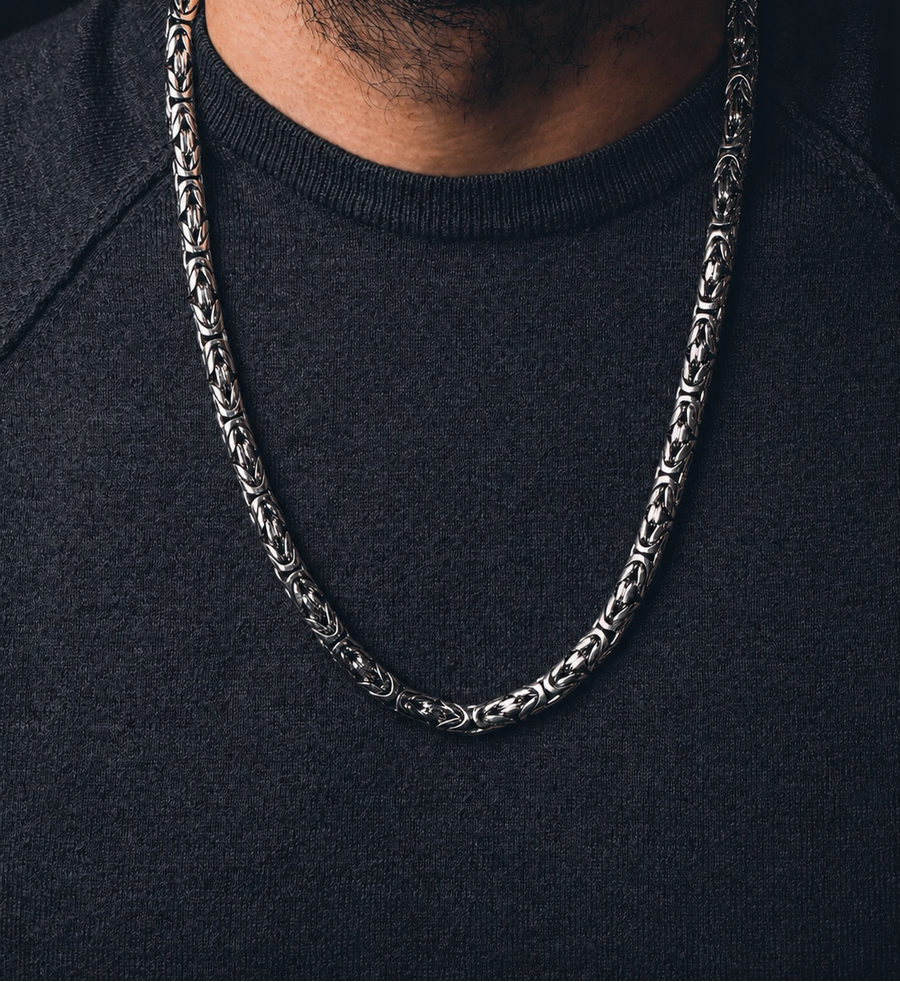 Solid 8mm Byzantine Heavy Link Chain | 925 Sterling Silver Chain with Hallmark