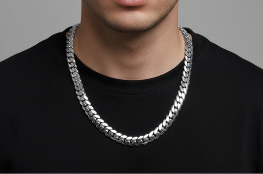 RARE PRINCE by CARAT SUTRA | 12mm Wide Solid Miami Cuban Link Chain | 925 Sterling Silver Chain | Men's Jewelry | With Certificate of Authenticity and 925 Hallmark - caratsutra