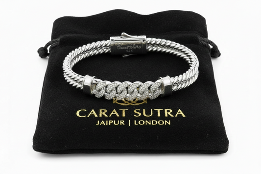 RARE PRINCE by CARAT SUTRA | Exclusive Iced Cuban Links Twined Bangle Bracelet for Men, 925 Sterling Silver 22kt Micron Gold Plated Bracelet| With Certificate of Authenticity and 925 Hallmark - caratsutra