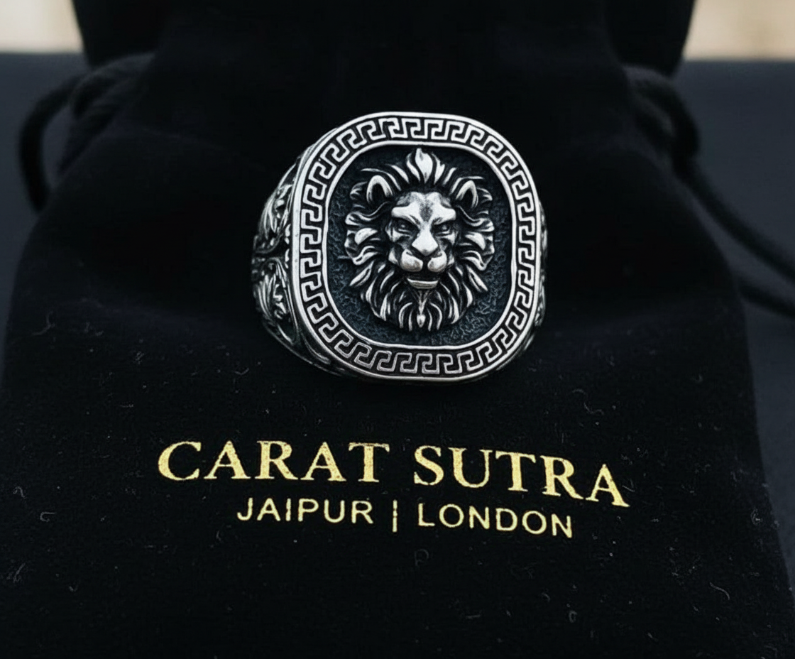RARE PRINCE by CARAT SUTRA | Unique Designed Lion Ring | 925 Sterling Silver Oxidized Ring | Men's Jewelry | With Certificate of Authenticity and 925 Hallmark - caratsutra