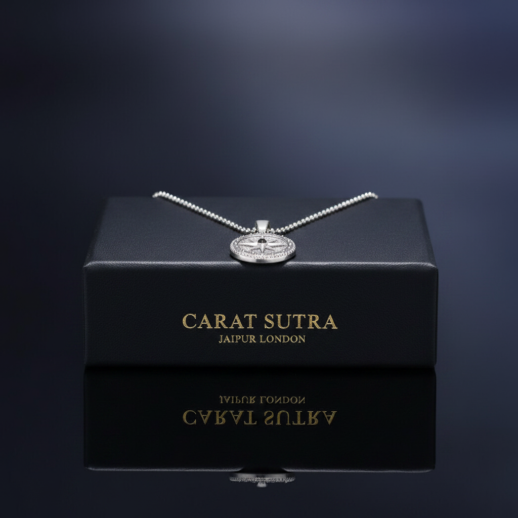 RARE PRINCE by CARAT SUTRA | Unique Designed Compass Pendant for Men | 925 Sterling Silver Pendant | Men's Jewelry | With Certificate of Authenticity and 925 Hallmark - caratsutra