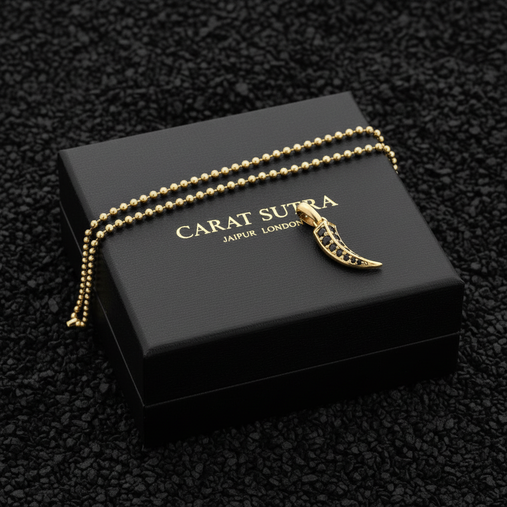 RARE PRINCE by CARAT SUTRA | Unique Designed Claw Pendant Studded with Black Zircons | 22kt Gold Micron Plated 925 Sterling Silver Pendant | Men's Jewelry | With Certificate of Authenticity and 925 Hallmark - caratsutra