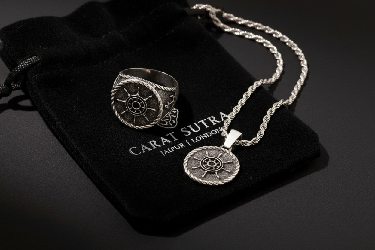 RARE PRINCE by CARAT SUTRA | Unique Designed Silver Rudder Pendant for Men | Oxidized 925 Sterling Silver Pendant | Men's Jewelry | With Certificate of Authenticity and 925 Hallmark - caratsutra