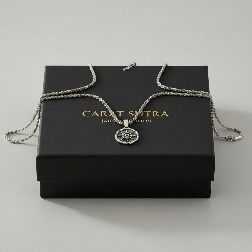 RARE PRINCE by CARAT SUTRA | Unique Designed Silver Rudder Pendant for Men | Oxidized 925 Sterling Silver Pendant | Men's Jewelry | With Certificate of Authenticity and 925 Hallmark