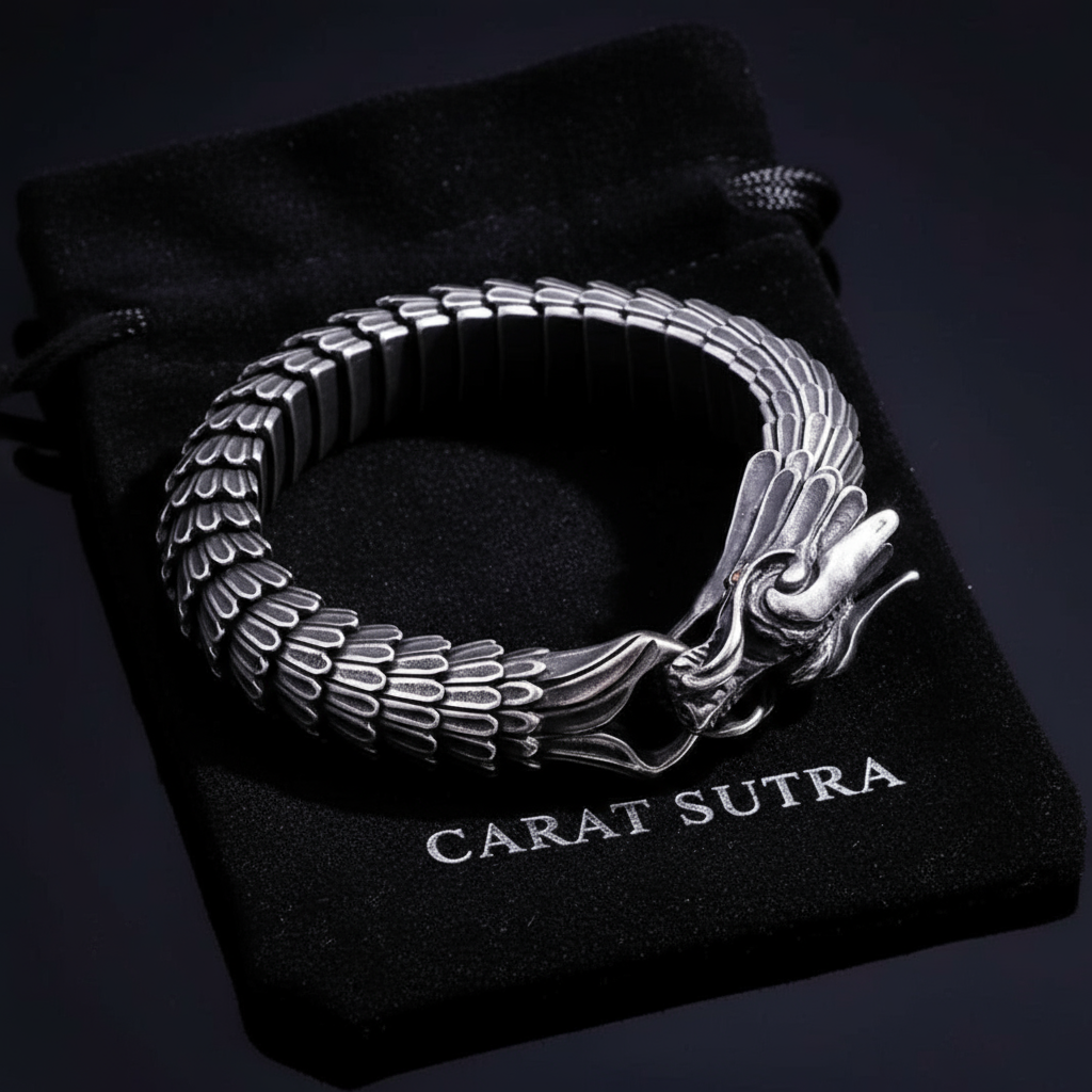 Unique Vintage Dark/Light Oxidized Dragon Bracelet | 925 Sterling Silver Dark/Light Oxidized Bracelet | Unisex Jewelry | With Certificate of Authenticity and 925 Hallmark - caratsutra