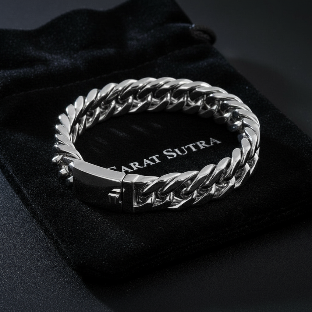 16mm wide, Solid Unique Retro 3 link Cuban High Polished Bracelet for Men | 925 Pure Silver Bracelet | With Certificate of Authenticity and 925 Hallmark - caratsutra