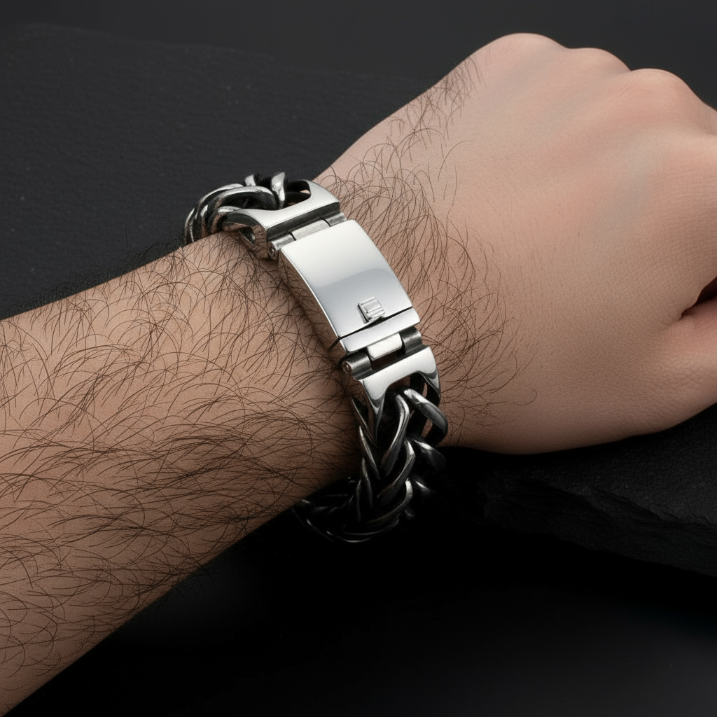 18mm wide Unique Retro Masculina High Polished V link Bracelet for Men | 925 Sterling Silver Bracelet | With Certificate of Authenticity and 925 Hallmark - caratsutra