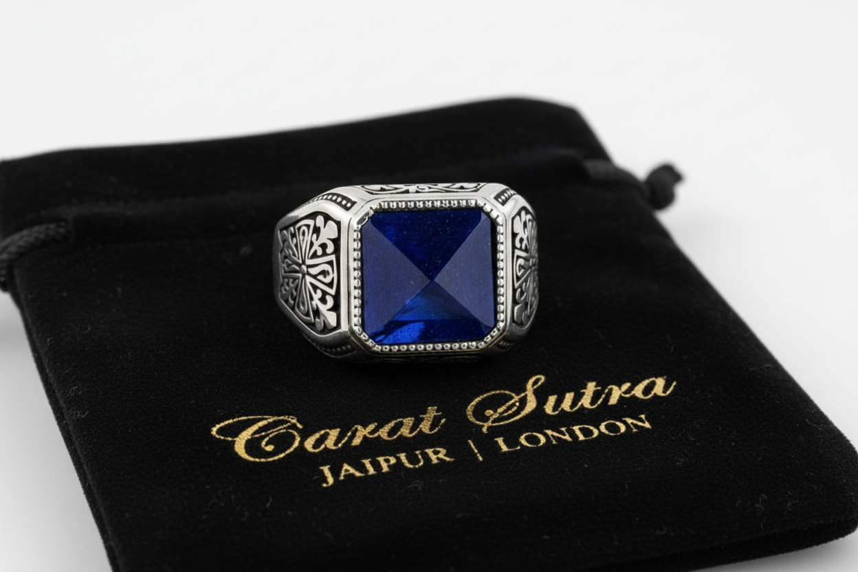 RARE PRINCE by CARAT SUTRA | Unique Turkish Style Ring with Natural Lapis Lazuli | 925 Sterling Silver Oxidized Ring | Men's Jewelry | With Certificate of Authenticity and 925 Hallmark - caratsutra