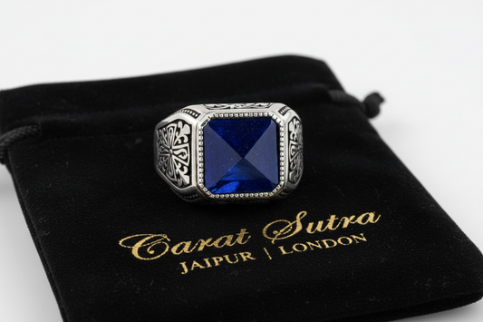 RARE PRINCE by CARAT SUTRA | Unique Turkish Style Ring with Natural Lapis Lazuli | 925 Sterling Silver Oxidized Ring | Men's Jewelry | With Certificate of Authenticity and 925 Hallmark - caratsutra
