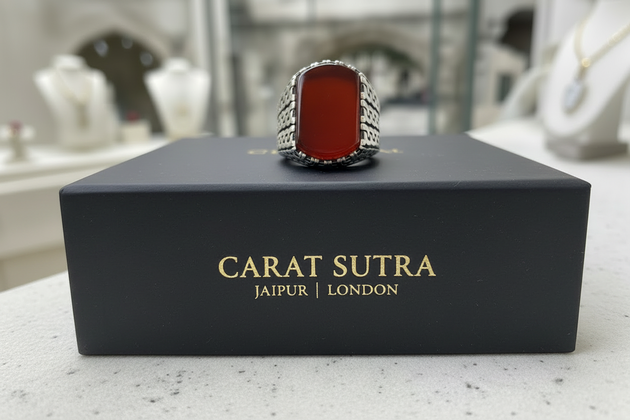 RARE PRINCE by CARAT SUTRA | Unique Turkish Gucci Style Ring with Natural Red Agate | 925 Sterling Silver Oxidized Ring | Men's Jewelry | With Certificate of Authenticity and 925 Hallmark - caratsutra