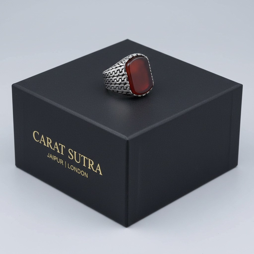 RARE PRINCE by CARAT SUTRA | Unique Turkish Gucci Style Ring with Natural Red Agate | 925 Sterling Silver Oxidized Ring | Men's Jewelry | With Certificate of Authenticity and 925 Hallmark - caratsutra