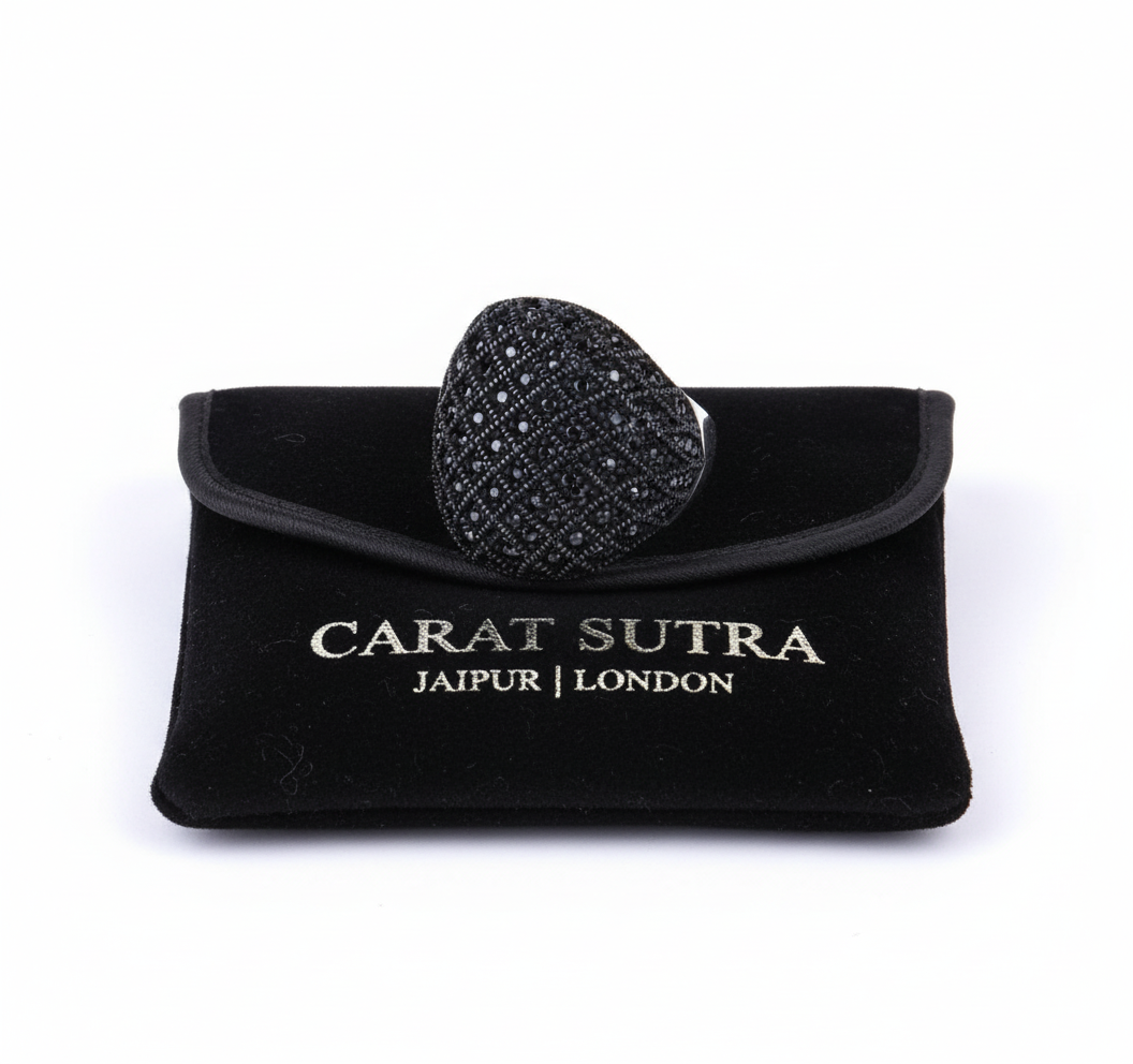 RARE PRINCE by CARAT SUTRA | Unique Turkish Style Oxidised Silver Ring with Black Zircon| 925 Sterling Silver Oxidized Ring | Men's Jewelry | With Certificate of Authenticity and 925 Hallmark - caratsutra