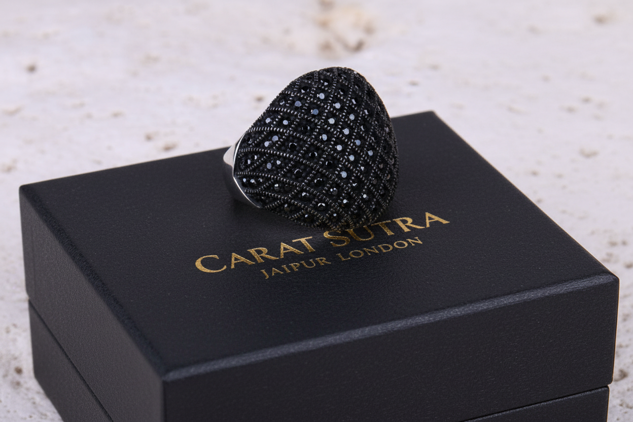 Unique Turkish Style Oxidised Silver Ring with Black Zircon| 925 Sterling Silver Oxidized Ring | Men's Jewelry | With Certificate of Authenticity and 925 Hallmark - caratsutra