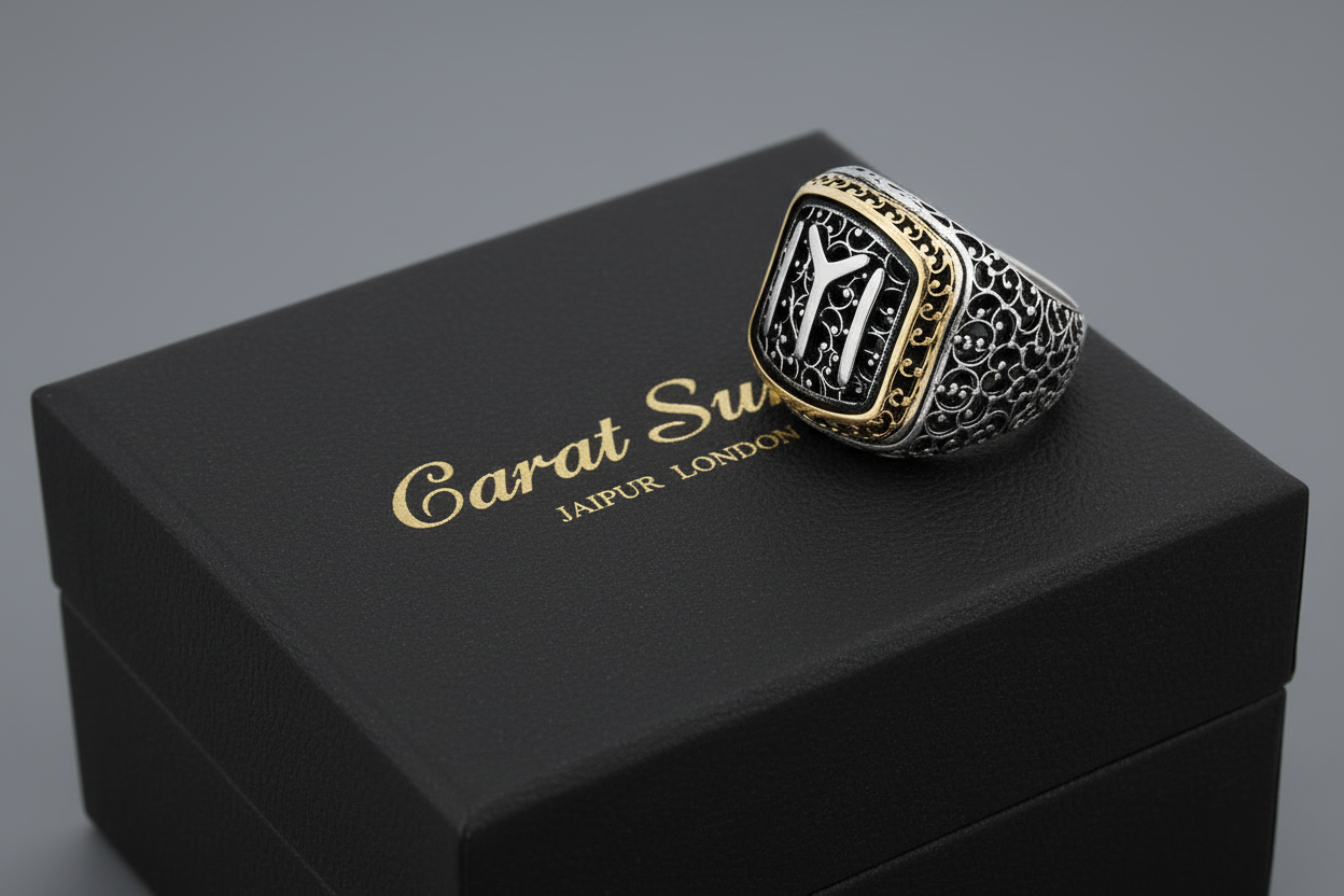RARE PRINCE by CARAT SUTRA | Unique Design Kayi Ring | 925 Sterling Silver Oxidized Ring | Men's Jewelry | With Certificate of Authenticity and 925 Hallmark - caratsutra