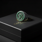 Exclusive Oxidised Signet Style OM Ring studded with Natural Emerald Stone, Sterling Silver 925 Ring | With Certificate of Authenticity and 925 Hallmark