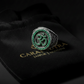 Exclusive Oxidised Signet Style OM Ring studded with Natural Emerald Stone, Sterling Silver 925 Ring | With Certificate of Authenticity and 925 Hallmark