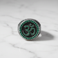 Exclusive Oxidised Signet Style OM Ring studded with Natural Emerald Stone, Sterling Silver 925 Ring | With Certificate of Authenticity and 925 Hallmark