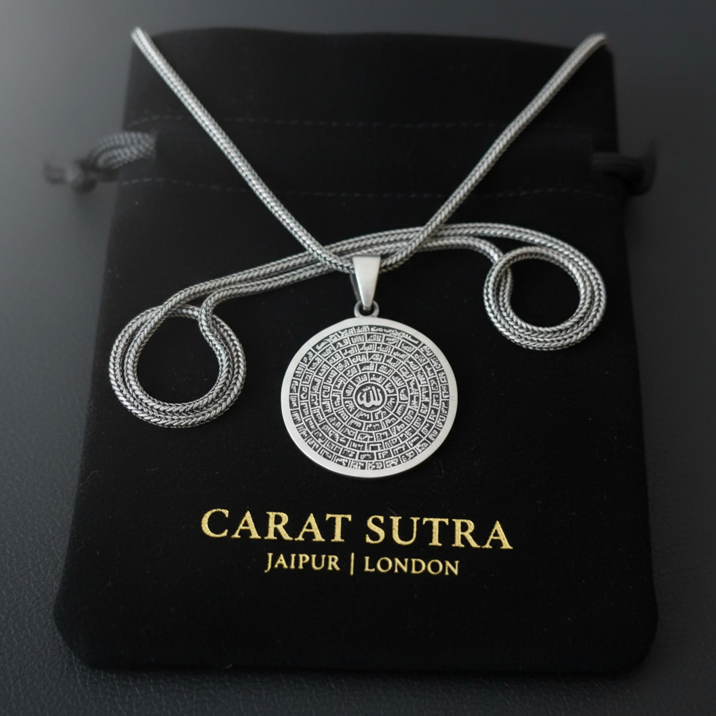RARE PRINCE by CARAT SUTRA | Unique Designed 99 Names of Allah Engraved Pendant | 925 Sterling Silver Pendant | Men's Jewelry | With Certificate of Authenticity and 925 Hallmark - caratsutra