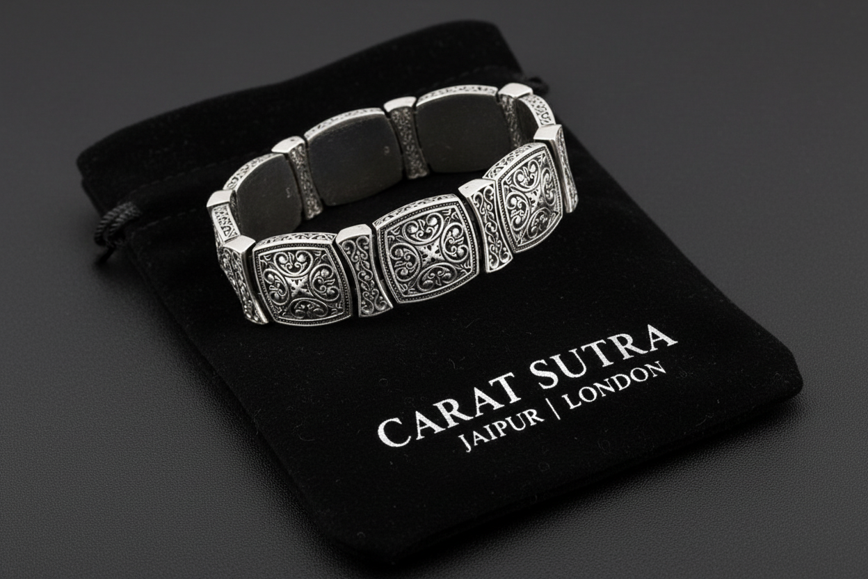 18mm wide, Unique Designed Byzantine Style Bracelet for Men | Pure 925 Sterling Silver Oxidized Bracelet | Men's Jewelry | With Certificate of Authenticity and 925 Hallmark - caratsutra