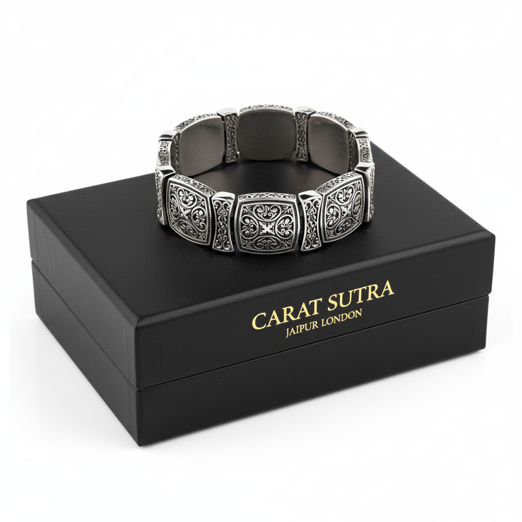 18mm wide, Unique Designed Byzantine Style Bracelet for Men | Pure 925 Sterling Silver Oxidized Bracelet | Men's Jewelry | With Certificate of Authenticity and 925 Hallmark - caratsutra