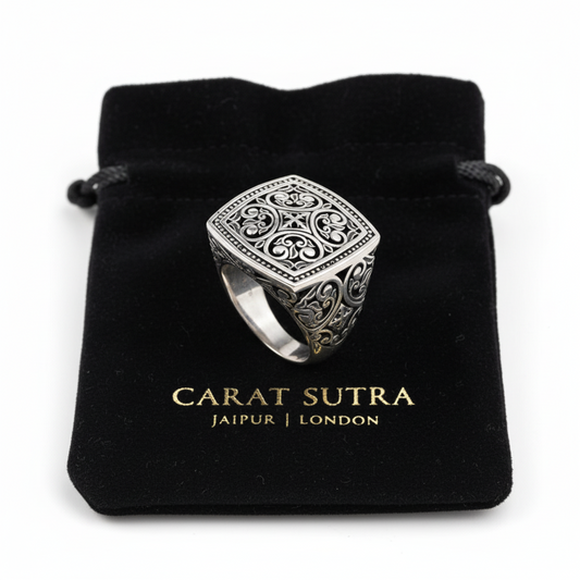 RARE PRINCE by CARAT SUTRA | Exclusive Byzantine Style Signet Ring for Men, Oxidized Sterling Silver 925 Ring | Jewellery for Men| With Certificate of Authenticity and 925 Hallmark - caratsutra