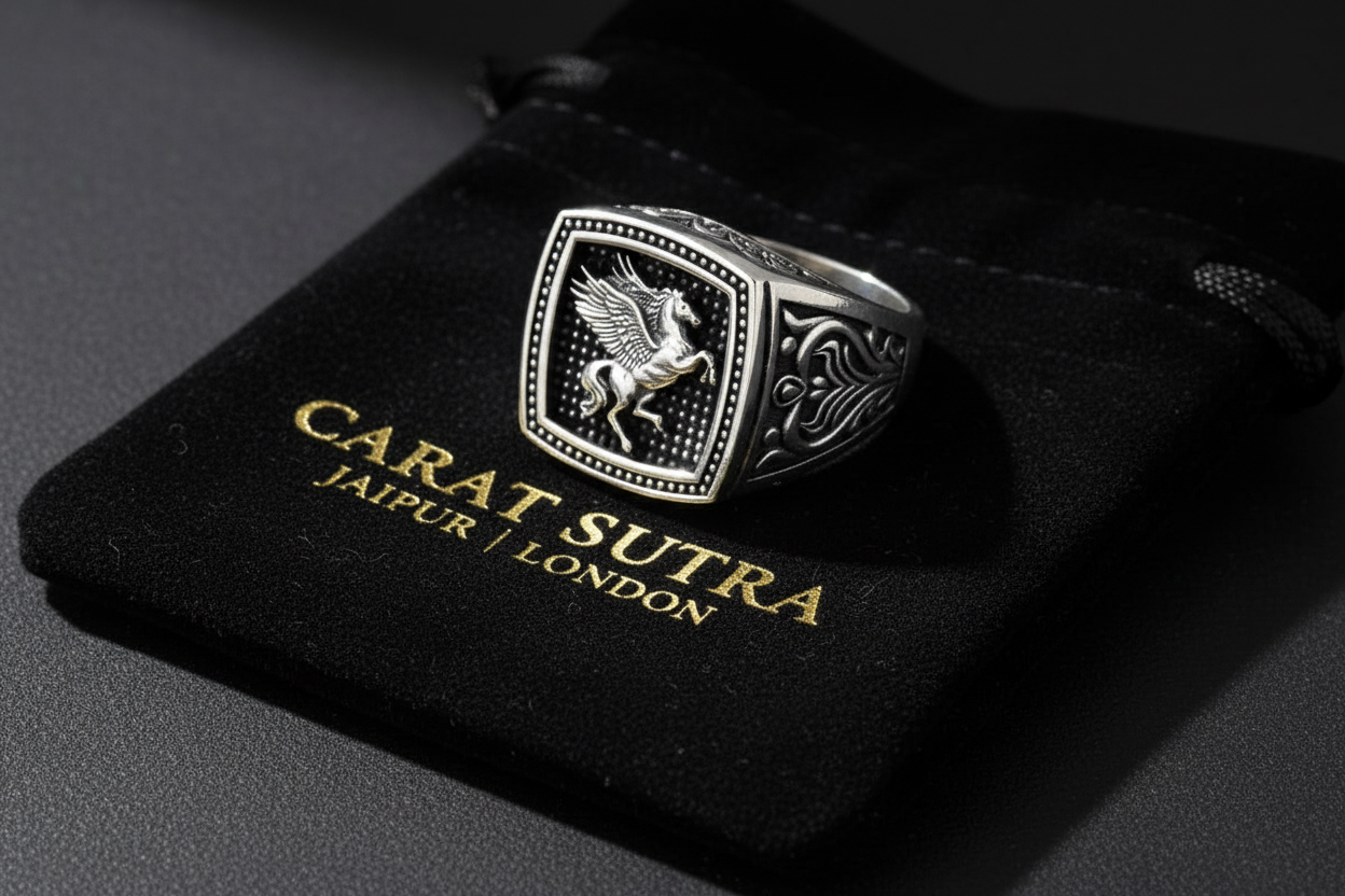 Exclusive Horse (Pegasus) Vintage Byzantine Style Signet Ring, Oxidized Sterling Silver 925 Ring | With Certificate of Authenticity and 925 Hallmark - caratsutra