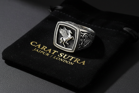 Exclusive Horse (Pegasus) Vintage Byzantine Style Signet Ring, Oxidized Sterling Silver 925 Ring | With Certificate of Authenticity and 925 Hallmark - caratsutra