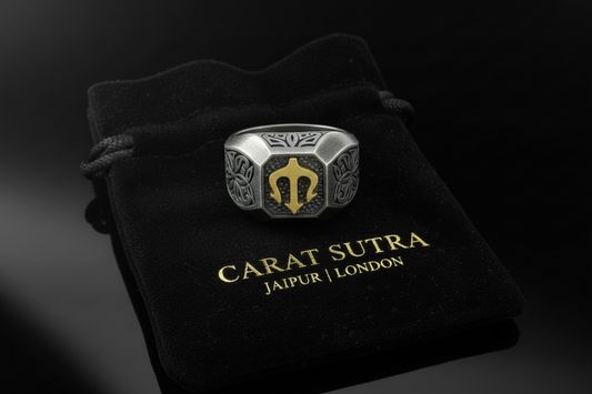 RARE PRINCE by CARAT SUTRA | Exclusive Trishul Symbol Signet Style Ring for Men, Oxidized Sterling Silver 925 Ring | Jewellery for Men| With Certificate of Authenticity and 925 Hallmark - caratsutra