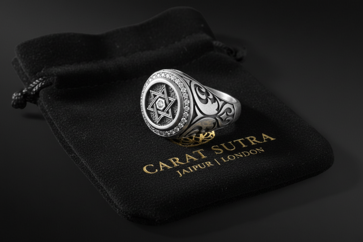 RARE PRINCE by CARAT SUTRA | Exclusive Turkish Style Star Signet Ring for Men, Oxidized Sterling Silver 925 Ring | Jewellery for Men| With Certificate of Authenticity and 925 Hallmark - caratsutra