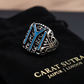 RARE PRINCE by CARAT SUTRA | Unique Designed Kayi Ring with Blue Enamel | 925 Sterling Silver Oxidized Ring | Men's Jewelry | With Certificate of Authenticity and 925 Hallmark - caratsutra