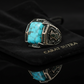 Turkish Style Ring with 15ct Natural Irani Origin Turquoise | 925 Sterling Silver Oxidized Ring |With Certificate of Authenticity and 925 Hallmark