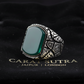 RARE PRINCE by CARAT SUTRA | Unique Designed Turkish Style Ring with Natural Green Onyx | 925 Sterling Silver Oxidized Ring | Men's Jewelry | With Certificate of Authenticity and 925 Hallmark - caratsutra