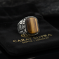 RARE PRINCE by CARAT SUTRA | Unique Designed Turkish Style Ring with Natural Tiger Eye | 925 Sterling Silver Oxidized Ring | Men's Jewelry | With Certificate of Authenticity and 925 Hallmark