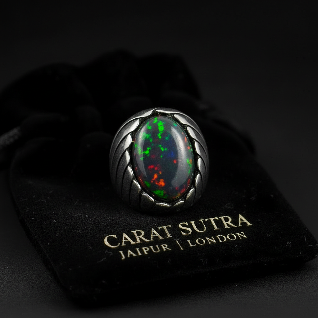 Unique Designed Turkish Style Ring with 12ct Natural Fire Black Opal | 925 Sterling Silver Oxidized Ring | With Certificate of Authenticity and 925 Hallmark