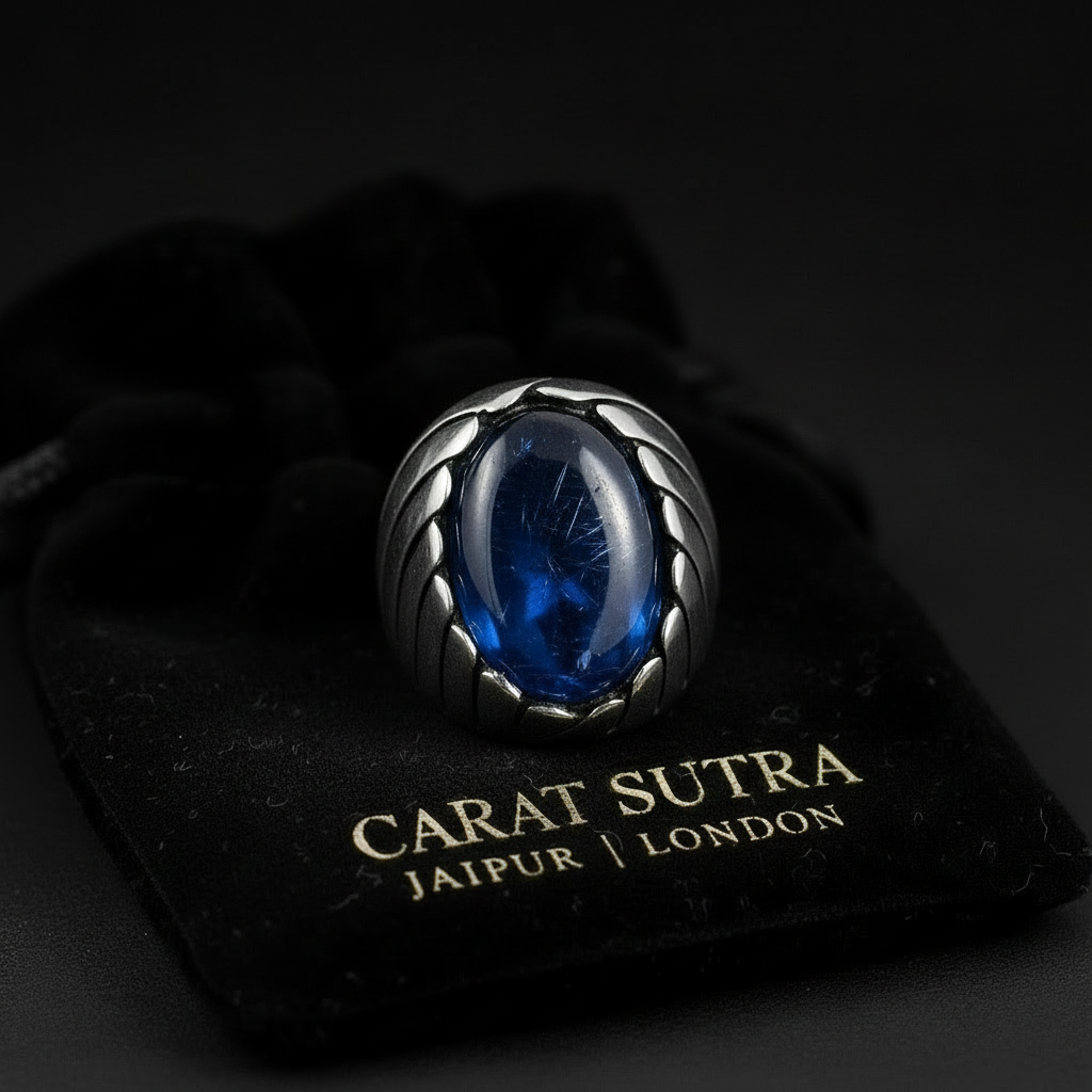 Unique Designed Turkish Style Ring with Blue Sapphire (Neelam), 925 Sterling Silver Oxidized Ring | Men's Jewelry | With Certificate of Authenticity and 925 Hallmark