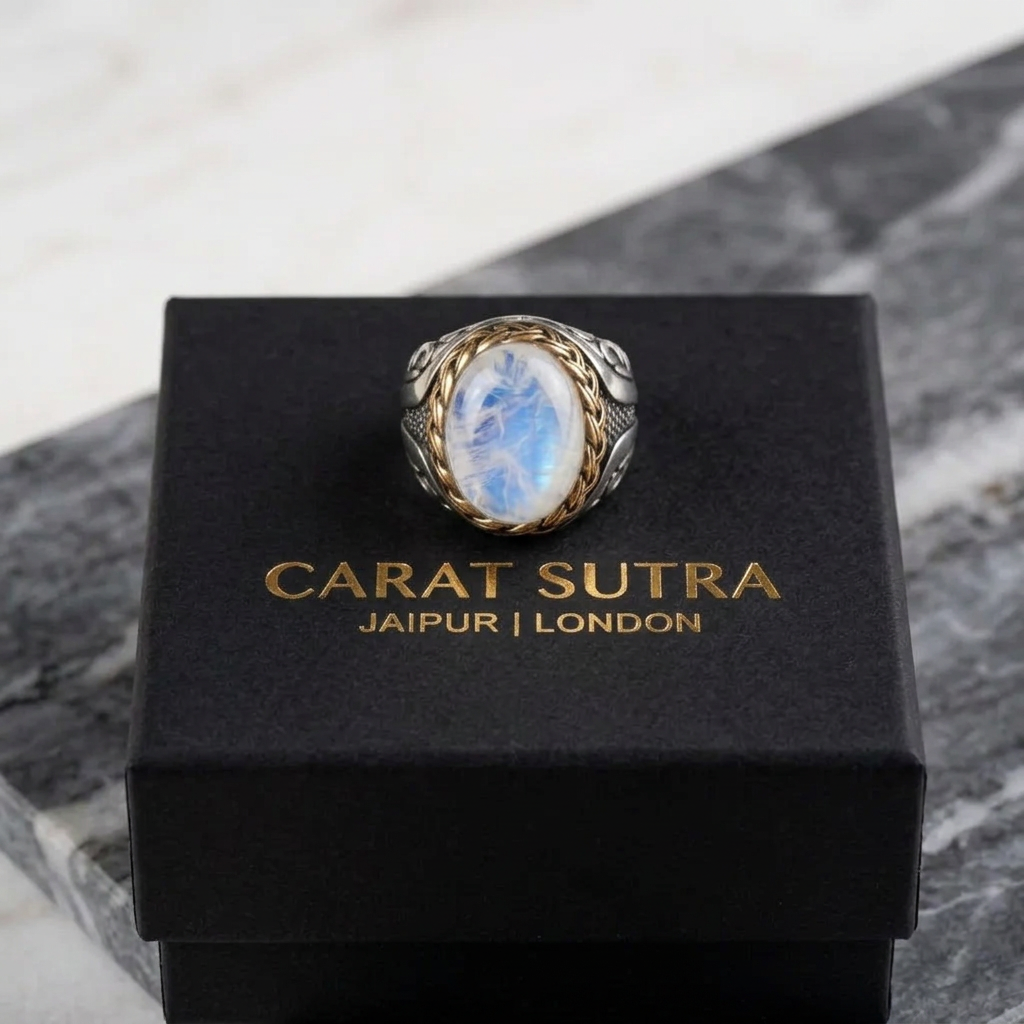 RARE PRINCE by CARAT SUTRA | Unique Designed Turkish Style Ring with Natural Rainbow Moonstone Eye | 925 Sterling Silver with Hallmark