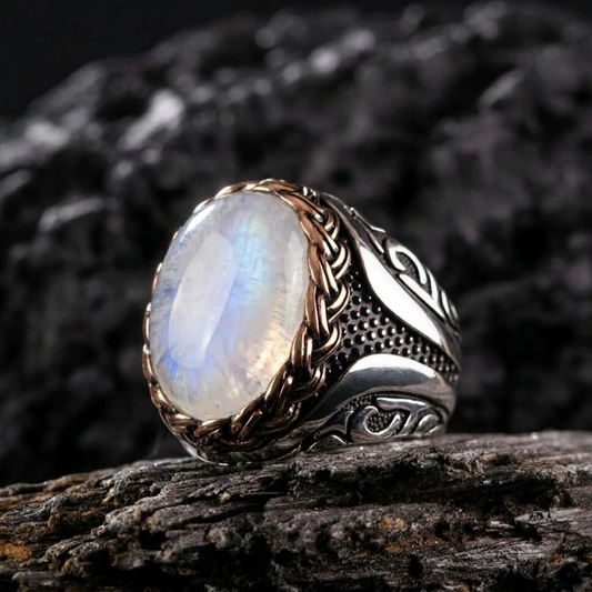 RARE PRINCE by CARAT SUTRA | Unique Designed Turkish Style Ring with Natural Rainbow Moonstone Eye | 925 Sterling Silver with Hallmark