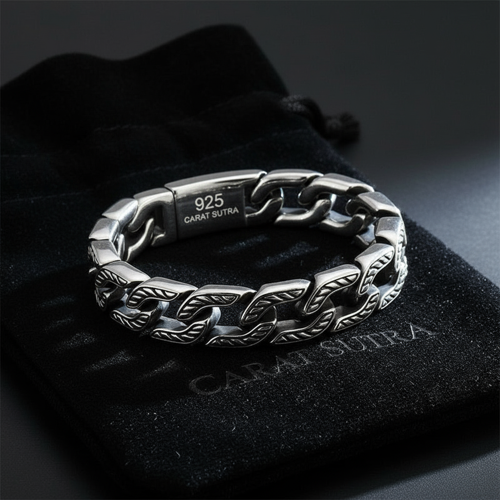 RARE PRINCE by CARAT SUTRA | Unique Retro Silver Oxidized Bracelet for Men | 925 Sterling Silver Bracelet | Men's Jewelry | With Certificate of Authenticity and 925 Hallmark