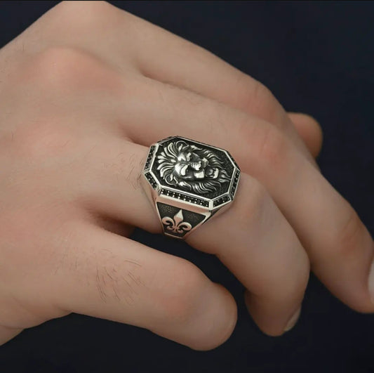 RARE PRINCE by CARAT SUTRA | Unique Design Lion Ring with Illuminati/ Evil Eye Symbol | Oxidized 925 Sterling Silver Ring | Men's Jewelry | With Certificate of Authenticity and 925 Hallmark