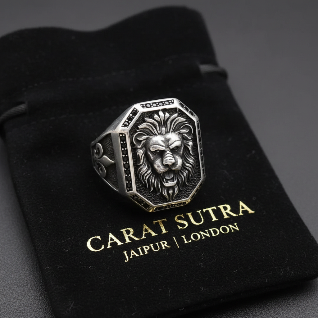 RARE PRINCE by CARAT SUTRA | Unique Design Lion Ring with Illuminati/ Evil Eye Symbol | Oxidized 925 Sterling Silver Ring | Men's Jewelry | With Certificate of Authenticity and 925 Hallmark - caratsutra