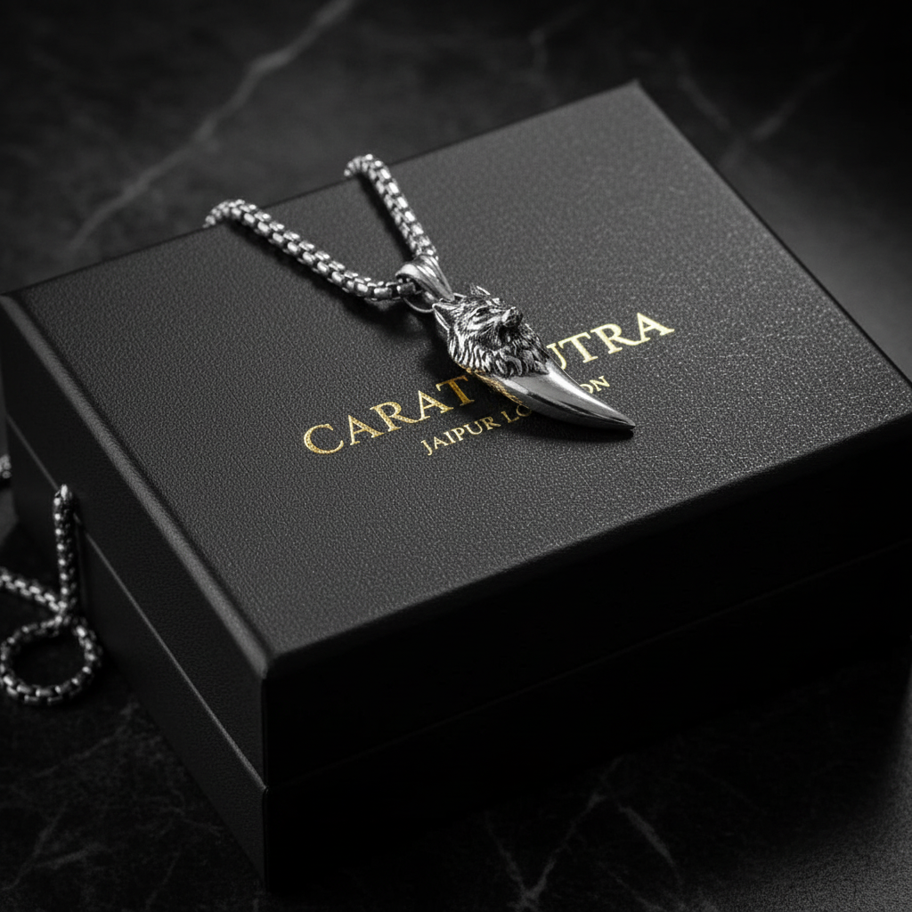 RARE PRINCE by CARAT SUTRA | Unique Designed Wolf Nail Pendant for Men | 925 Sterling Silver Oxidized Pendant | Men's Jewelry | With Certificate of Authenticity and 925 Hallmark