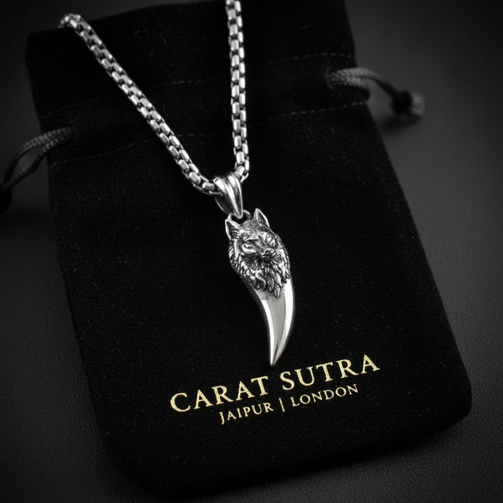 RARE PRINCE by CARAT SUTRA | Unique Designed Wolf Nail Pendant for Men | 925 Sterling Silver Oxidized Pendant | Men's Jewelry | With Certificate of Authenticity and 925 Hallmark