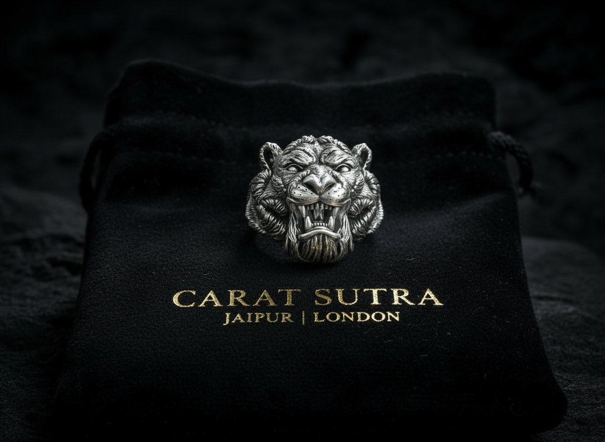 RARE PRINCE by CARAT SUTRA | Unique Designed Solid Ferocious 3D Tiger Face Ring | 925 Sterling Silver Oxidized Ring | Men's Jewelry | With Certificate of Authenticity and 925 Hallmark