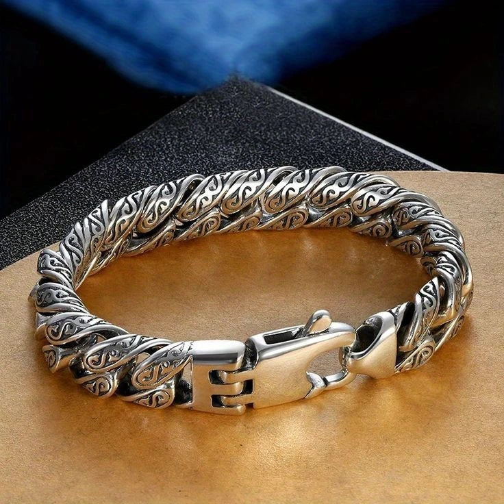 RARE PRINCE by CARAT SUTRA | Unique 14mm wide Retro Silver Oxidized Bracelet for Men | 925 Sterling Silver Bracelet | Men's Jewelry | With Certificate of Authenticity and 925 Hallmark