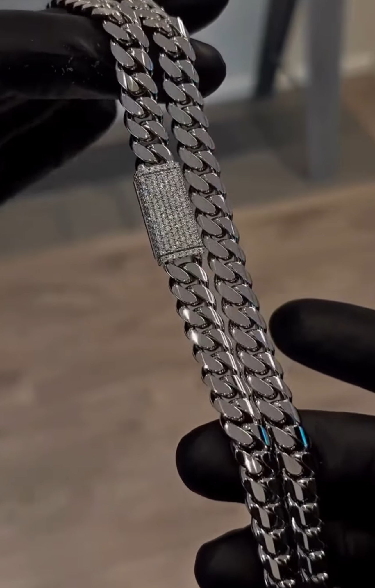 Solid 12mm Miami Cuban Link Chain with Iced Lock |  White Rhodium Plated on 925 Sterling Silver Chain with AAA+ Quality Swarovski Diamonds | With Certificate of Authenticity and 925 Hallmark