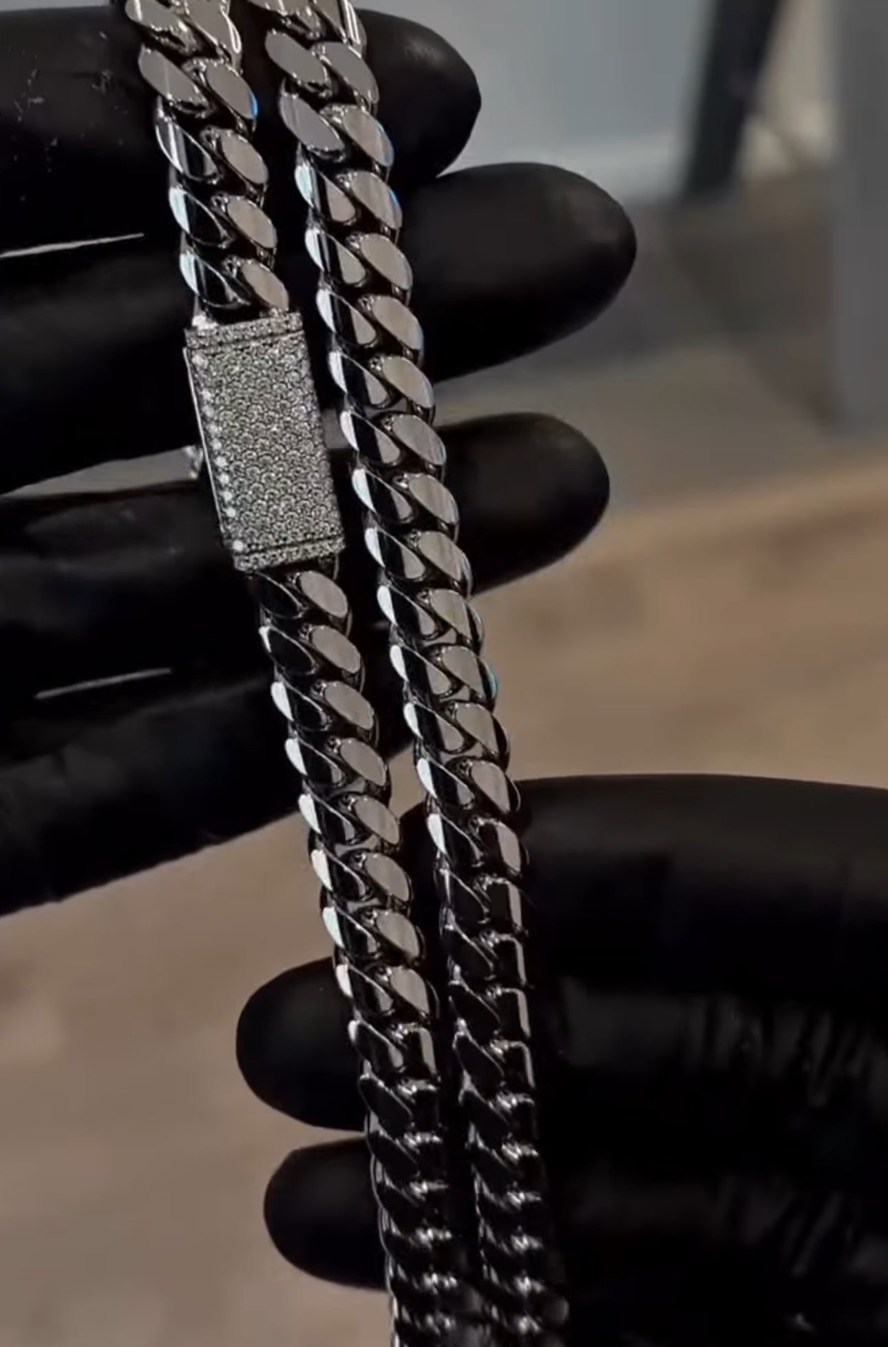 Solid 12mm Miami Cuban Link Chain with Iced Lock |  White Rhodium Plated on 925 Sterling Silver Chain with AAA+ Quality Swarovski Diamonds | With Certificate of Authenticity and 925 Hallmark